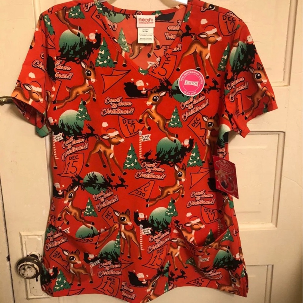 NEW Women’s Rudolph Christmas Medical Scrub Top